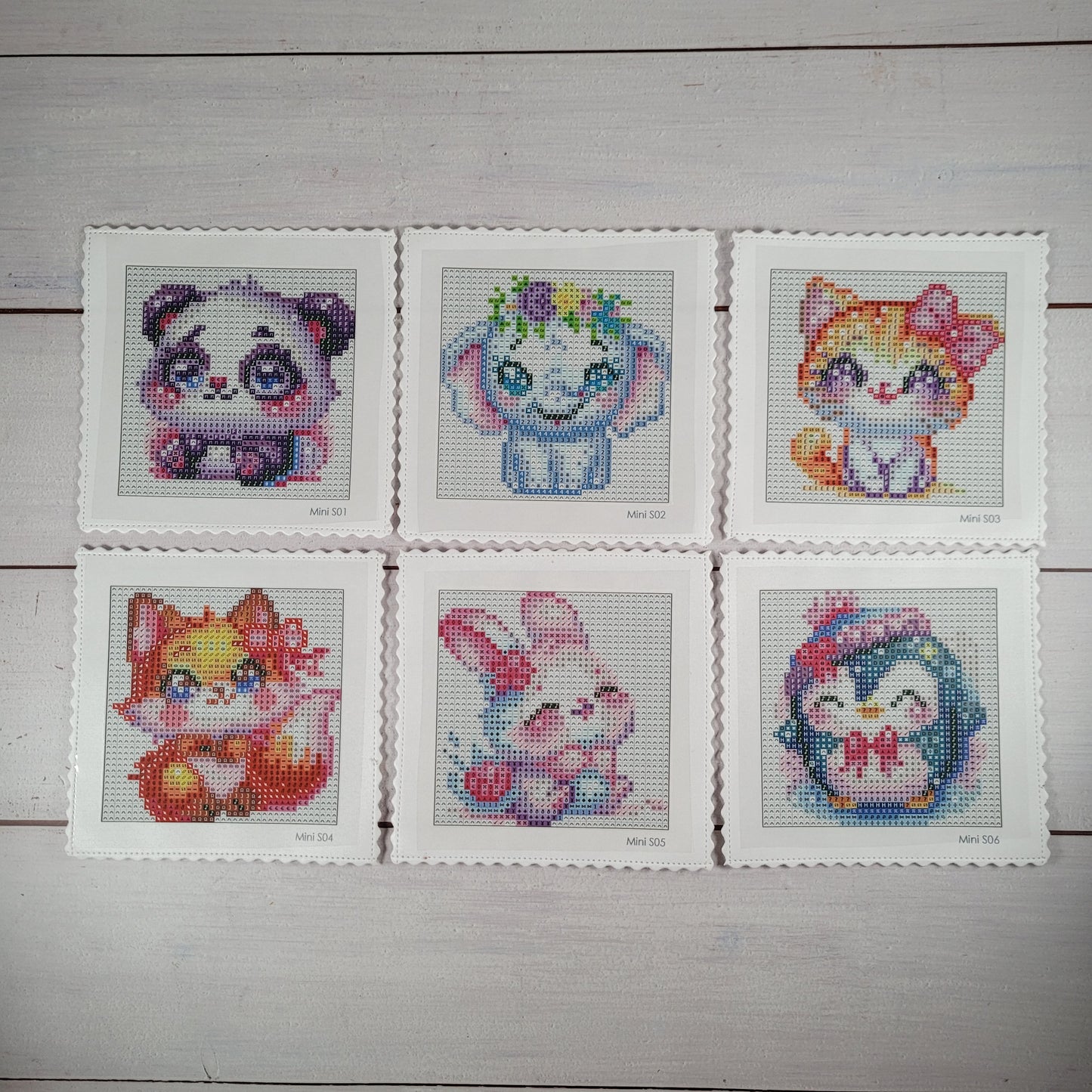 12 Mini Diamond Paintings 10x10cm - Süße Tiermotive - 88 Farben