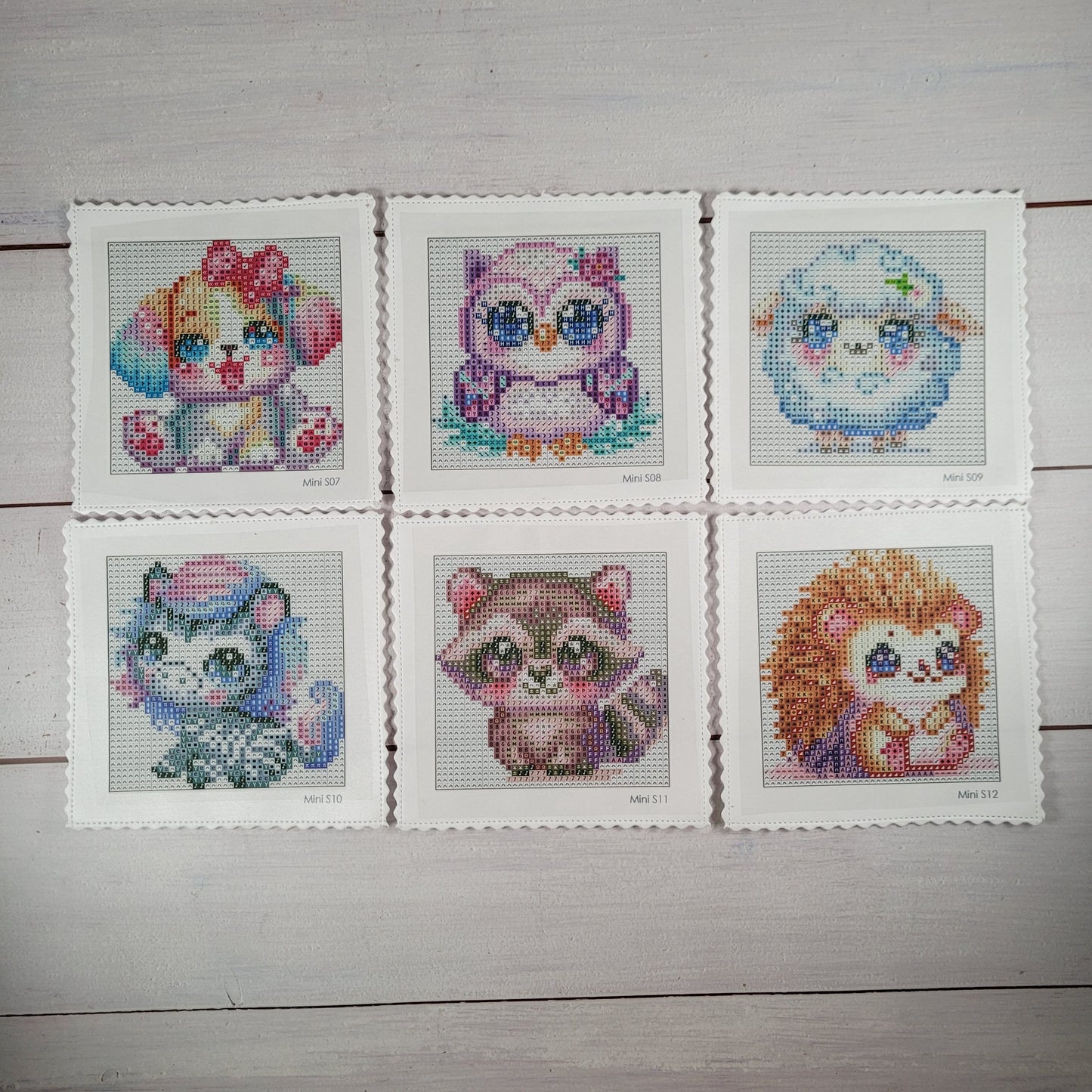 12 Mini Diamond Paintings 10x10cm - Süße Tiermotive - 88 Farben