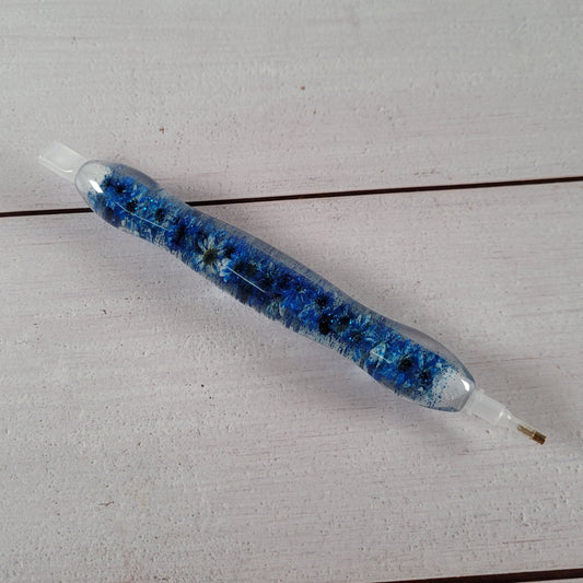 Diamand Painting Stift - Blaue Glitzer Blumen