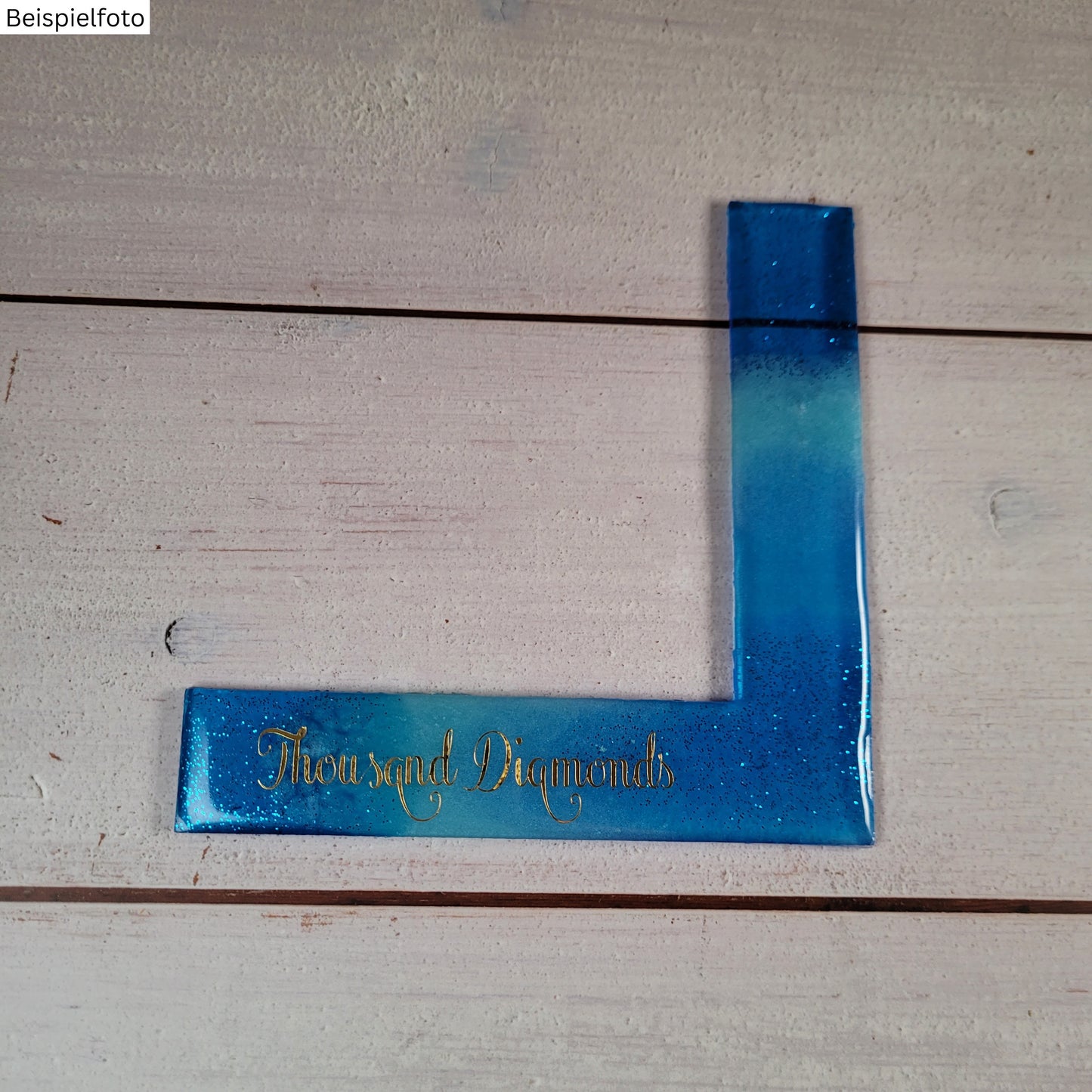 Ecklineal aus Epoxidharz - Blau mit Glitzer