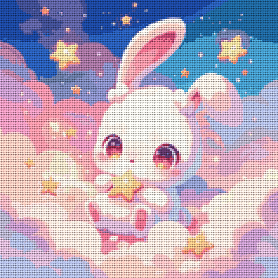 Diamond Painting Bild - Cute Bunny von Sakura Cherry Ai - 40x40cm - 45 Farben