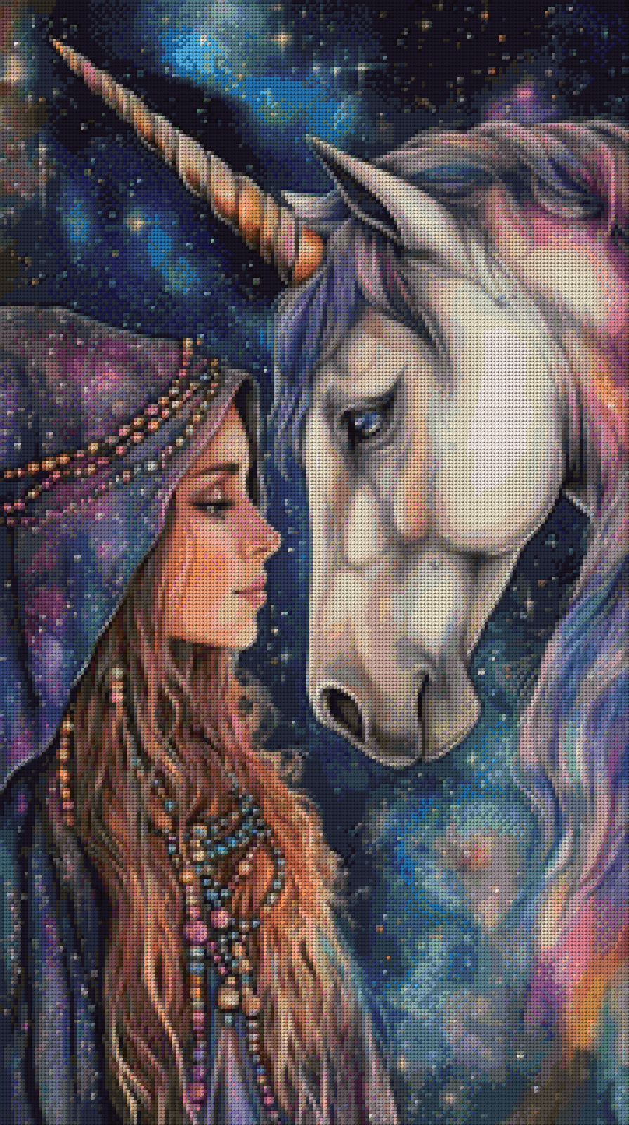 Diamond Painting Bild - Einhornfrau Galaxie - 45x80 cm - 100 Farben