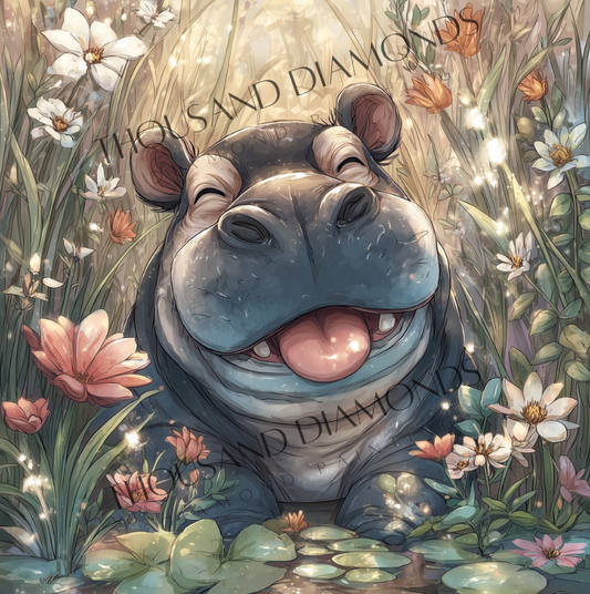 Diamond Painting Bild - Hippo Hurra! von Salzkatze - ab 50x50cm - 76 Farben