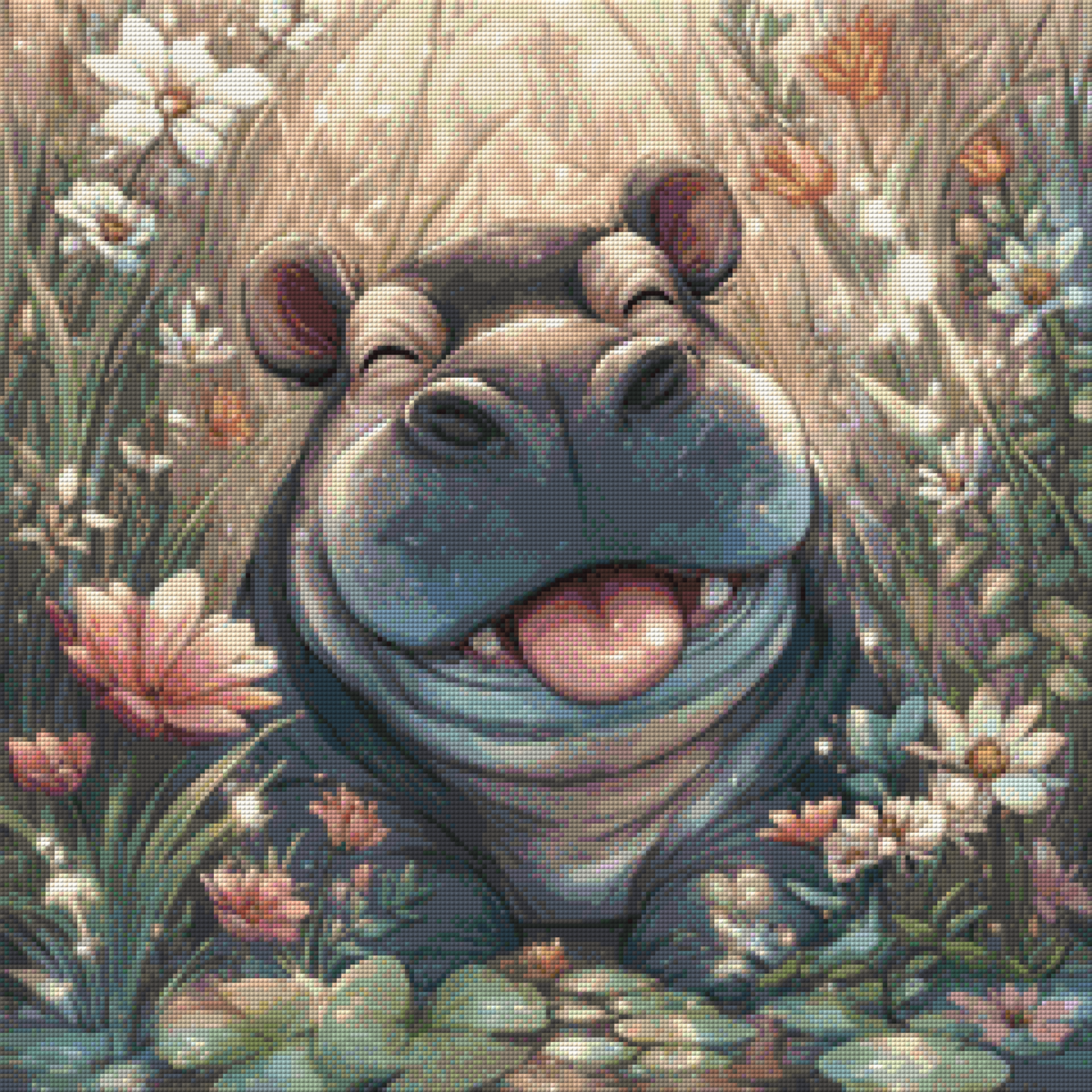 Diamond Painting Bild - Hippo Hurra! von Salzkatze - ab 50x50cm - 76 Farben