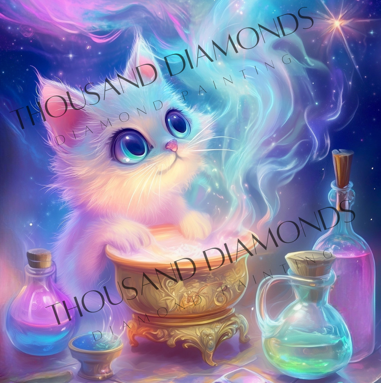 Diamond Painting Bild - Magical Cat von Traumpixxel - 50x50cm 90 Farben/ 60x60 cm 95 Farben