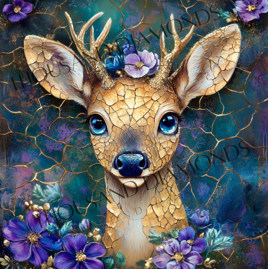Diamond Painting Bild - Reh Cracks & Gold von Traumpixxel - 50x50 cm 68Farben/60x60 cm 75 Farben
