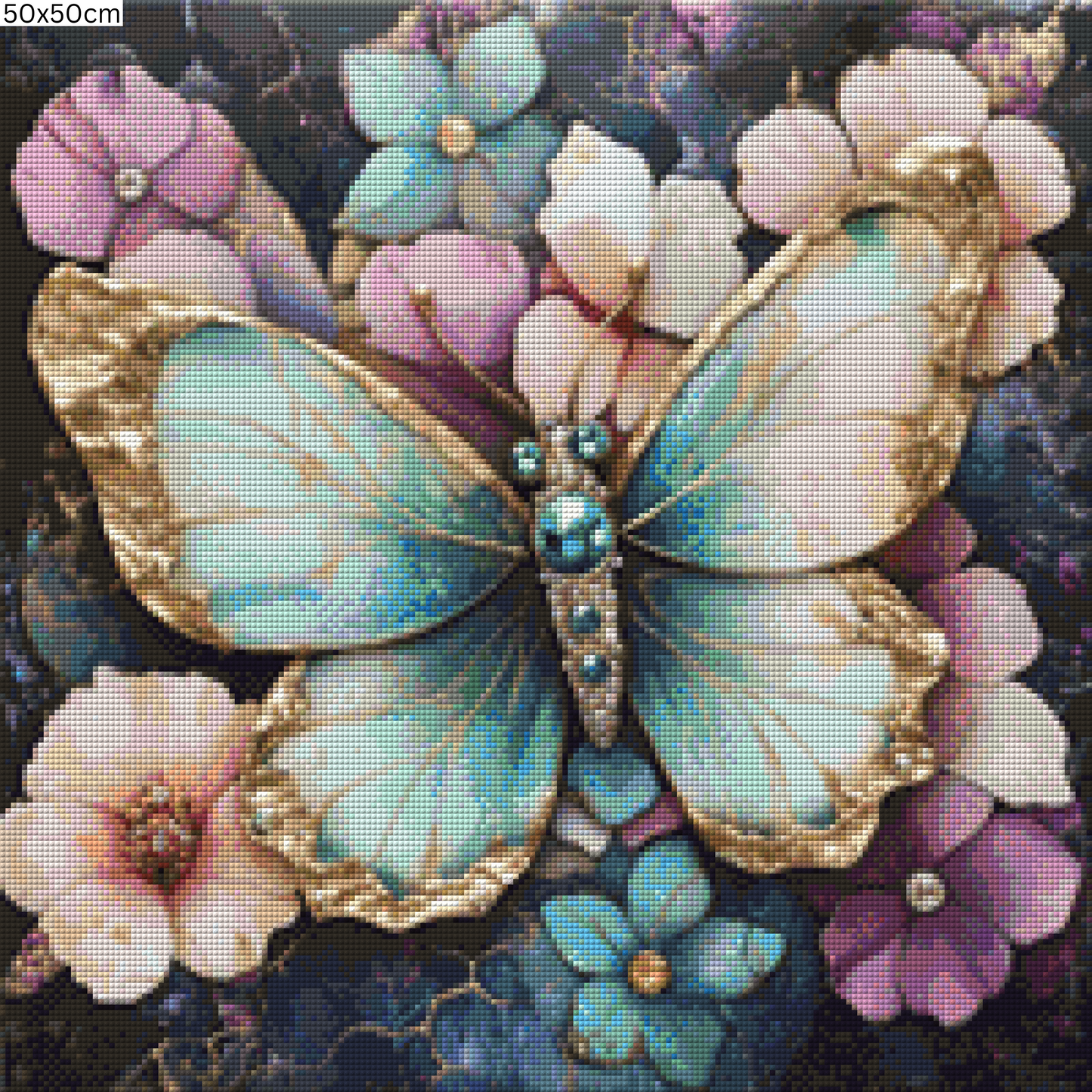 Diamond Painting Bild - Flowerbutterfly von Traumpixxel - 50x50 cm 86Farben/60x60 cm 86 Farben