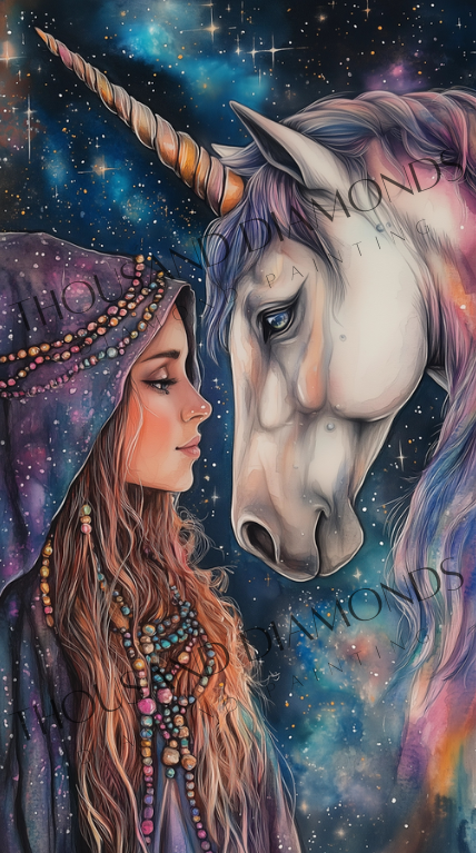 Diamond Painting Bild - Einhornfrau Galaxie - 45x80 cm - 100 Farben