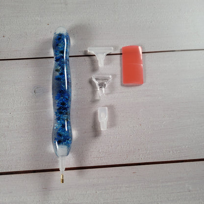 Diamand Painting Stift - Blaue Glitzer Blumen