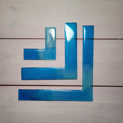 Ecklineal aus Epoxidharz - Blau mit Glitzer