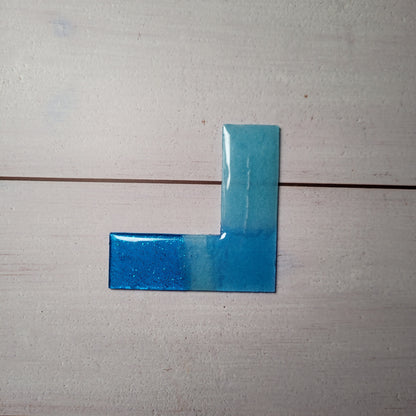 Ecklineal aus Epoxidharz - Blau mit Glitzer