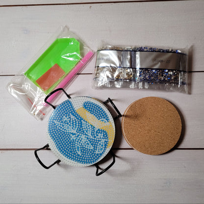 Diamond Painting Untersetzer - Abstract Flowers, Blau - 8 Stück