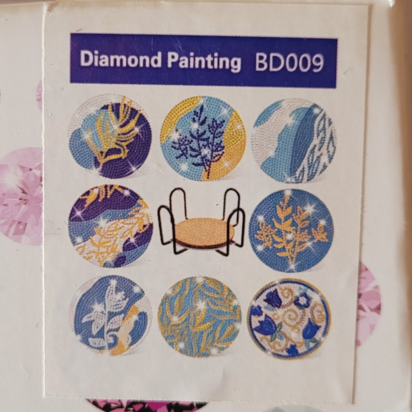 Diamond Painting Untersetzer - Abstract Flowers, Blau - 8 Stück