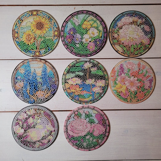 Diamond Painting Untersetzer - Flowers - 8 Stück