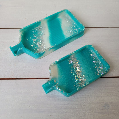 Epoxidharz Schiffchen - Türkis & Silber