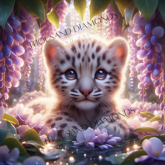 Diamond Painting Bild - Leopard unter Blauregen von TerraJane23 - ab 50x50cm - 89 Farben
