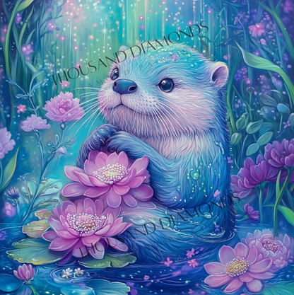 Diamond Painting Bild - Waterlily Otter von Traumpixxel - ab 50x50 cm 64 Farben