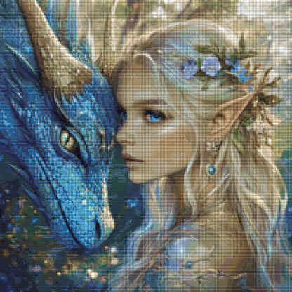 Diamond Painting Bild - Drachenelfe Amira von Traumpixxel - 50x50cm 74 Farben/60x60 cm 94 Farben