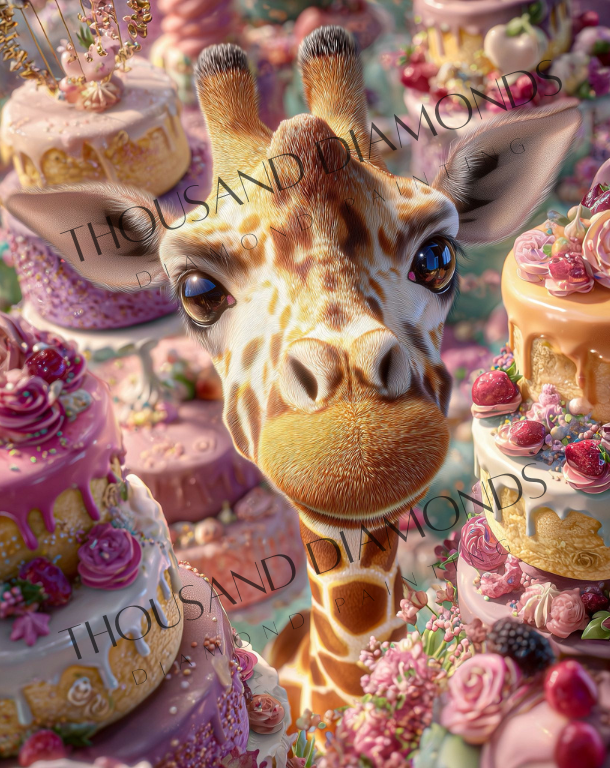 Diamond Painting Bild - Giraffe im Tortenparadis von Funkelreich - ab 56x70 cm - 90 Farben