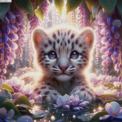 Diamond Painting Bild - Leopard unter Blauregen von TerraJane23 - ab 50x50cm - 89 Farben