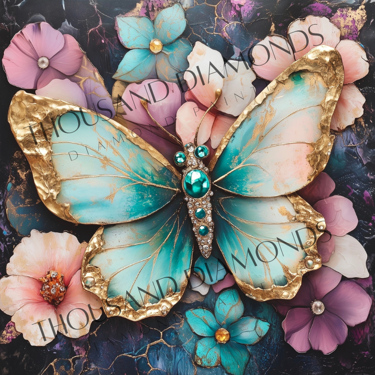 Diamond Painting Bild - Flowerbutterfly von Traumpixxel - 60x60 cm 86 Farben